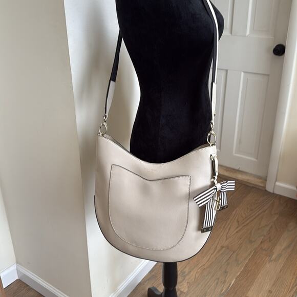 HENRI BENDEL W57TH Cream Saffiano Leather Hobo Crossbody - Picture 2 of 9